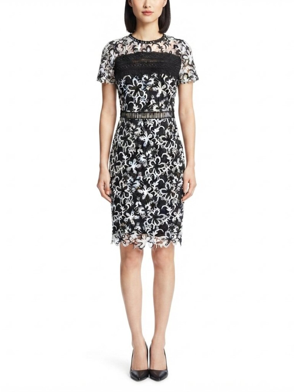 Aqua Two Tone Fitted Crew Neck Lace Dress- Sz. Sm